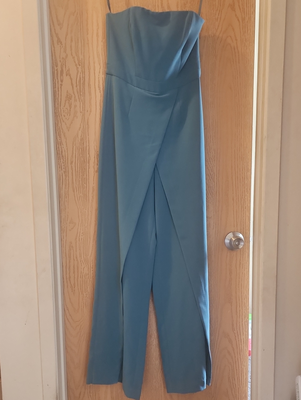 White House Black Market Strapless Wrap-Front Jumpsuit in Aqua